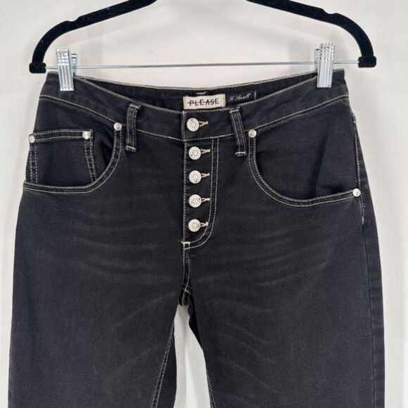 Please Button Fly Black Boyfriend Jeans Made in Italy Size XS X Small Stretch - Picture 9 of 14